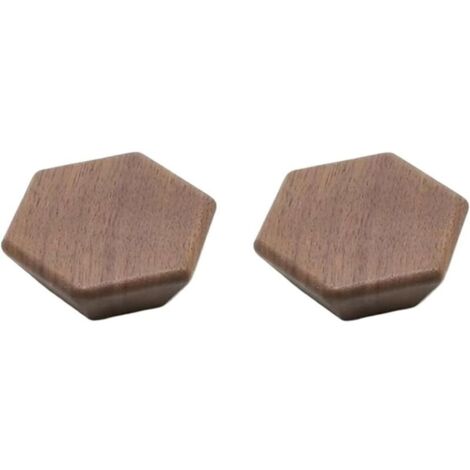 Lot de 2 boutons de tiroir hexagonaux en bois de noyer, 60 mm avec vis – Quincaillerie de poignée de porte en bois naturel – Poignées de meubles d'armoire, d'armoire, de placard et de tiroir, (1/5)