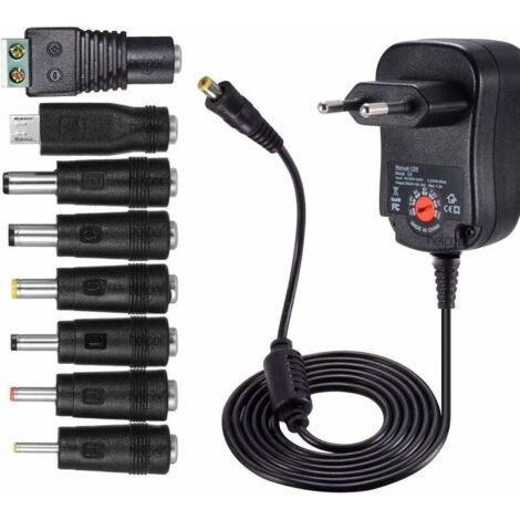Adaptateur d'alimentation universel 12W AC DC 3V à 12V – 8 connecteurs sélectionnables – Câble 115cm – Courant 1000mA max