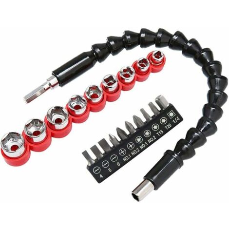 295 mm Flexible Extention Enhanced Soft Drill Electric Screwdriver Bit Set avec 10 embouts et embouts hexagonaux (5 mm - 13 mm) an Ideal Tool for Hardware Maintenance and Repair (1/5)