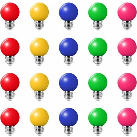 20PCS 3W E27 ampoule couleur, ampoule LED couleur unique, 100LM Lampe de Noël 220V partie petite bulle de couleur, 180 ° ampoule LED (4 par couleur) (1/5)