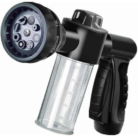 Avec 8 Modes d'Arrosage Pulvérisateur de mousse pour jardin Tuyau d'arrosage Distributeur de savon Pistolet pour lavage de voiture,l'arrosage des plantes et la douche des animaux de compagnie (Noir) (1/5)