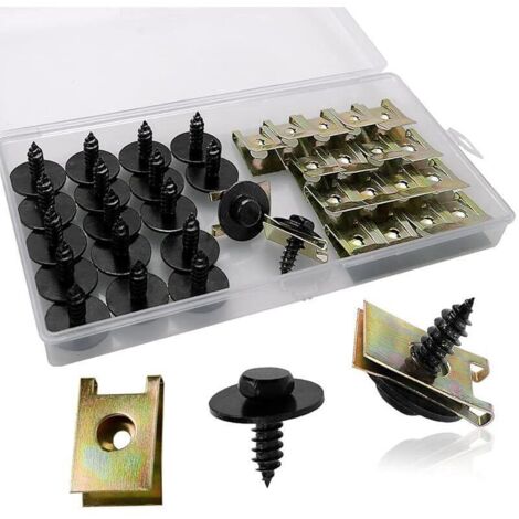 40 Pièces Clip à Vis et Écrou de Kit, Écrous de Fixation pour Garde-Boue de Voiture, Type U Sous Support de Passage Roue Kit, pour Voiture Panneau de Porte Intérieur (1/4)