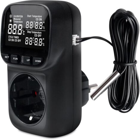 Régulateur de température numérique avec sonde thermostat prise écran, contrôle numérique de la température, prise de courant, serre, pour intérieur, écran noir et blanc (1/5)