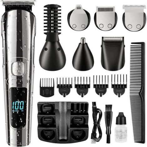 Tondeuse Cheveux Hommes, 11-en-1 Tondeuse Barbe et Cheveux Professionnel, Sans Fil Rasoir Électrique, Tondeuse Corps de Précision pour Nez, Écran LCD, Sabot Ajustable, Imperméable