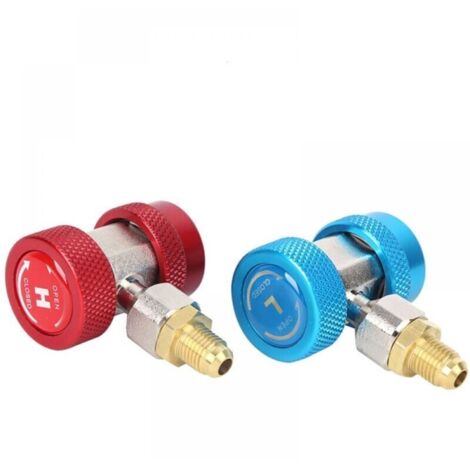 R134A Adaptateur,Connecteur Coupleur Rapide Climatisation Haut et Bas Raccords Rapides de Réfrigérant pour Distributeur de Réfrigérant 1/4 " A (1/5)
