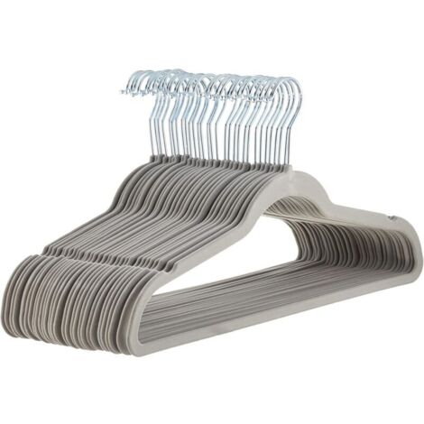 Cintres fins en velours Amazon Basics, antidérapants, gris/argent, lot de 30 (1/5)
