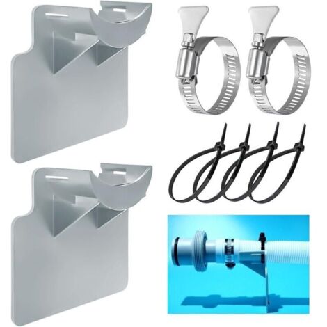 Lot de 2 supports de tuyau de piscine, accessoires de piscine hors sol avec collier de serrage et protection anti-torsion en plastique (gris) (1/5)