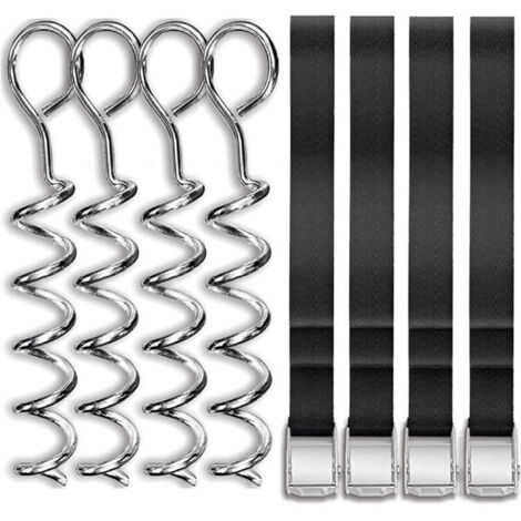 Lot de 4 ancrages au sol pour trampoline, pièces de trampoline robustes en forme de tire-bouchon, ensemble d'ancrage au sol avec sangle réglable et boucle en métal, piquets de vent pour trampoline gal (1/5)
