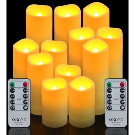 Lot de 12 Bougies à LED ,Bougies à piles à LED Bougies pilier avec télécommande et minuteur flamme vacillante Decoration Noël (1/5)
