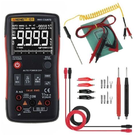 Multimètre numérique automatique Guide de borne LED, compteur d'électricité professionnel, compteur de capacité de température tension/courant AC DC résistance/fréquence et température (1/5)