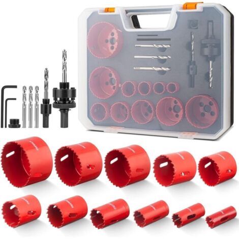 Scie Cloche Bi-métal, 19 PCS Coffret de Scie Trépan avec 11 Lames de Scie 19-68mm, Lot de Scies Cloches pour Aluminium, Bois, Panneaux PVC, Plastiques et Le Métal (1/5)