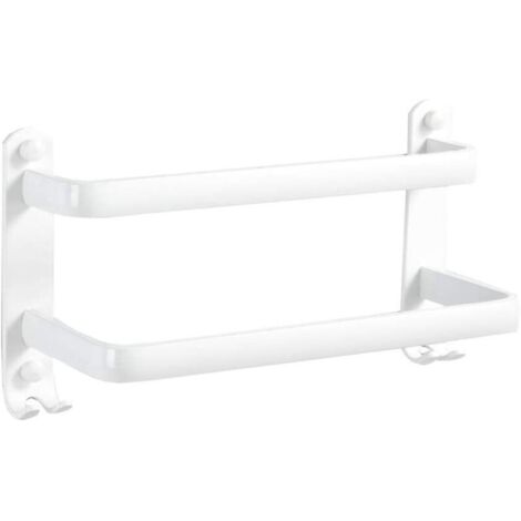 Porte-serviettes Porte-serviettes de salle de bain Support mural Cuisine Vaisselle Cintre avec crochets, 2 barres, Blanc, 16 pouces (1/5)