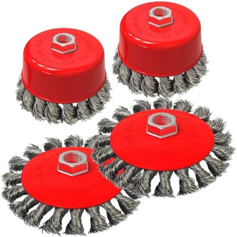 Lot de 4 brosses métalliques à nœud torsadé pour nettoyage de soudure, s'adapte à n'importe quelle meuleuse d'angle de 125mm avec filetage M14, tailles de brosse de 75mm et plat de 100mm (1/5)