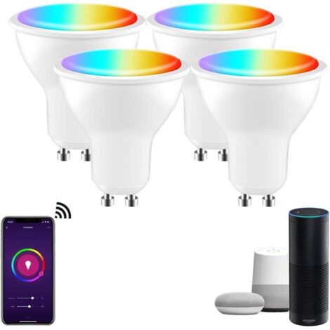 [Lot of 4] Ampoule LED GU10 5W, GU10 Alexa, RGBW 3000K-6500K, [Contrôle APP] [Contrôle Vocal], Compatible avec Google Home, Alexa et Echo. (1/5)