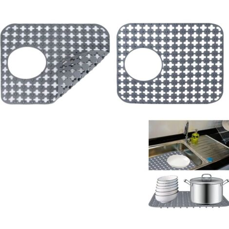 2 Pièces Tapis Evier Cuisine, Tapis d'évier en Silicone Pliables Antidérapants, Protege évier de Cuisine, Tapis Fond Evier Cuisine pour éviers en Acier Inoxydable/Céramique (Gris, 35 x 30 cm) (1/5)