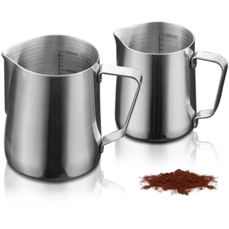 Pot à lait, pot à mousser en acier inoxydable de 350 ml + 600 ml, mousseur à lait pour crème à café (1/5)