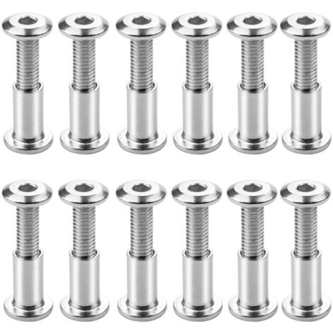Lot de 12 Reliure à Vis M6 x 20mm Vis de Connexion avec Boulon Boulons de Fixation à Douille Hexagonale Boulon de Reliure à Tête Plate avec Écrou de Manchon pour Connecter les Armoires,les Étagères (1/5)
