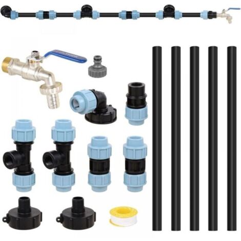 Kit de raccordement IBC S60 x 6 IBC pour 3 réservoirs IBC côte à côte / réservoir de pluie avec robinet de jardin 3/4" (1/5)