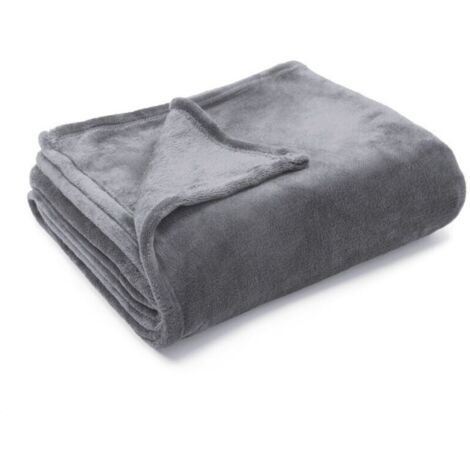 Couverture en flanelle épaisse 150 x 210 cm – Fibre de polyester douce et respirante – Couleur grise pour canapé et lit (1/5)