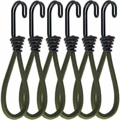 Lot de 6 tendeurs élastiques en latex avec crochets en acier – Résistants aux intempéries – Pour sécuriser tentes, bâches et chargements (1/5)