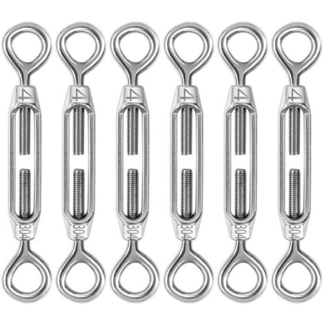 6 Pièces Tendeur de Câble, M4 Tendeur de Fil en Acier Inoxydable 304, Réglable Tendeur Oeil et Oeil, Ridoir Robuste pour Clôtures de Jardin, Suspendre, Cable de Garde Corps (1/5)