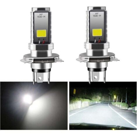2 PCS Ampoule H4 led, Phare 12V moto/voiture, Phare De Ampoules COB 12W Ampoule LED pour phares de Lampe High Low Beam,Feux de route/feux de croisement