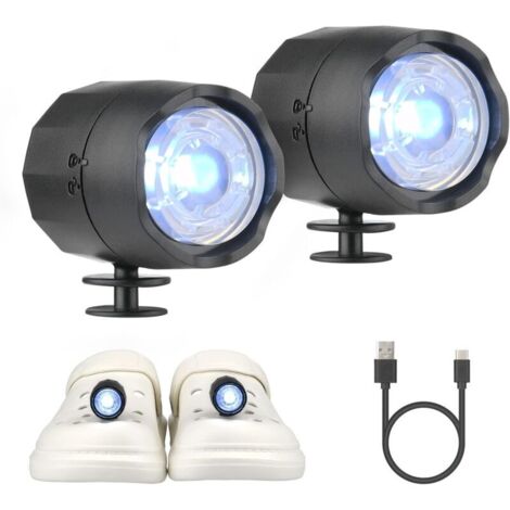 Phare pour Croc, 2Pcs LED Lumière Sabots Chaussures Phares IPX5 Chaussures Imperméables Lumières pour Promenade de Chien, Camping, Lumière de Charge Type C, Convient aux Adultes Enfants (Noir) (1/5)