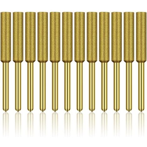 12 Pcs Diamant Affûteur de Tronçonneuse, Haute Dureté Titane Plaqué Burr Meule Meule, Affûteur de Tronçonneuse Pierre Bits, 3/16in 4.8mm (1/5)