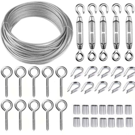 Câble en acier inoxydable revêtu 30m – Diamètre 2mm – Avec 5 tendeurs M5 et accessoires – Pour palissage et garde-corps (1/5)