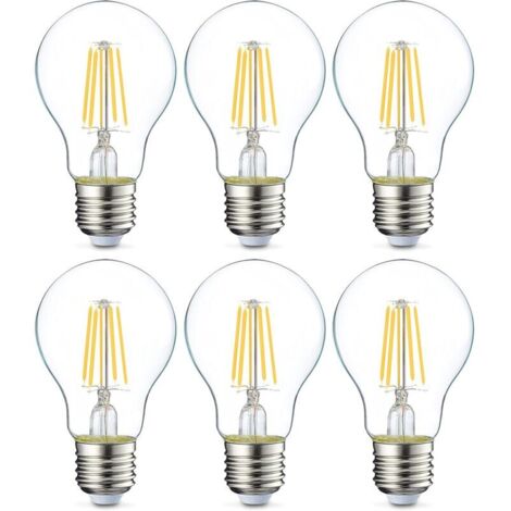 Lot de 6 ampoules LED Culot Edison à vis E27 4 W (équivalent 40 W) Filament transparent Intensité non variable (1/3)