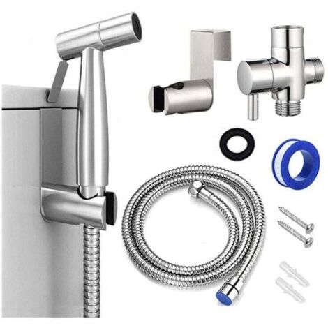 Kit Douchette wc,Pomme de Douche Pour le Nettoyage de la Salle de Bain, Pulvérisateur pour L'hygiène PersonnQuotidienne, Jeu de Tuyaux Mural (Argent) (1/5)