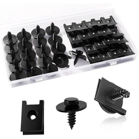 40 Pièces Clip à Vis et Écrou de Kit, Écrous de Fixation pour Garde-Boue de Voiture, Type U Sous Support de Passage Roue Kit, pour Voiture Panneau de Porte Intérieur, Noir (1/4)