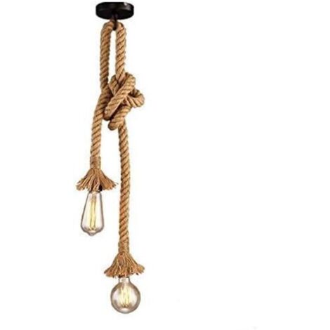 Lustre en ficelle à double tête E272 douille style vintage lustre industriel créatif DIY lampe réglable pour salon café restaurant hall (jaune, 2m à double tête) (1/5)