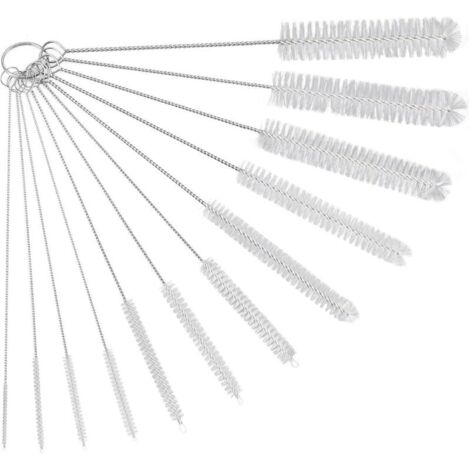 Lot de 12 Brosses De Nettoyage,Goupillon De Nettoyage,Brosse De Nettoyage pour Tube,Bouteille en Verre,Biberon,Bouilloire Et Clavier,Brosse De Nettoyage en Nylon pour Bouteille, Blanc (1/5)