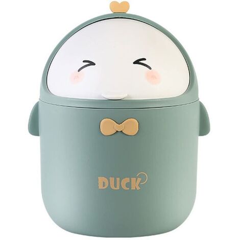 Mini Poubelle De Bureau Avec Couvercle, Poubelle de Style Dessin Animé Mignon Portable, Poubelle Bureau, Petite Poubelle de Salle De Bain, pour Chambre à Coucher, Bureau, Salon (Vert) (1/5)
