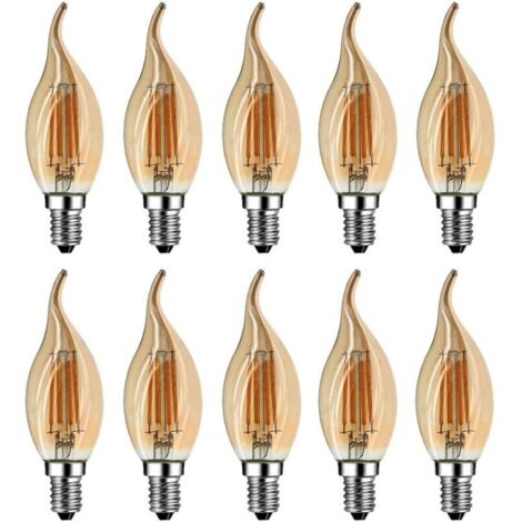 Ampoule Flamme LED E14, 4W Equivalent à Ampoule Halogène/Incandescente 40W, Blanc Chaud 2700K, Flamme Bougie LED encastrable, 360° Faisceau, IRC80, Verre marron, Lot de 10 [Classe énergétique A++] (1/5)