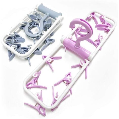 Lot de 2 étendoirs à linge, 12 clips étendoir à linge pliable pour chaussettes et sous-vêtements (1/5)