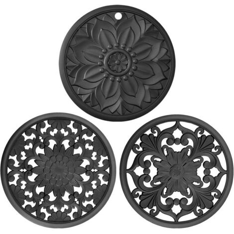 Dessous de Plat Silicone Antidérapant et Résistant à la Chaleur Protège Table et Plan de Travail Lot de 3 Repose Plat Chaud, Casserole et Poêle Assiettes (1/5)