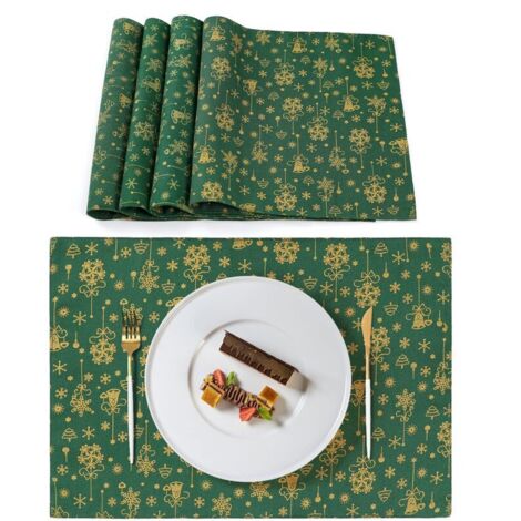 Chemin de Table Noël Brodé Chemin De Table Décor Flocon de Neige Nappe de Table Noël Linge de Table Classique pour la Maison Nappe décorative fête Vacances décoration (Vert, 32x45cm) (1/5)