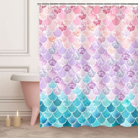 Rideau de Douche 3D écailles de sirène, Lilas, Violet, Rose, Bleu, océan, décoration Murale de Salle de Bain, Chambre à Coucher, Tapisserie et Toile de Fond pour Cabine Photo, 180 cm (1/5)
