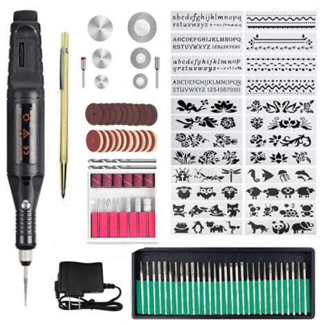 Outil de Gravure 108PCS, Stylo de Gravure électrique avec Marqueur Dispositif de gravure bricolage pour bijoux verre bois métal plastique (1/5)