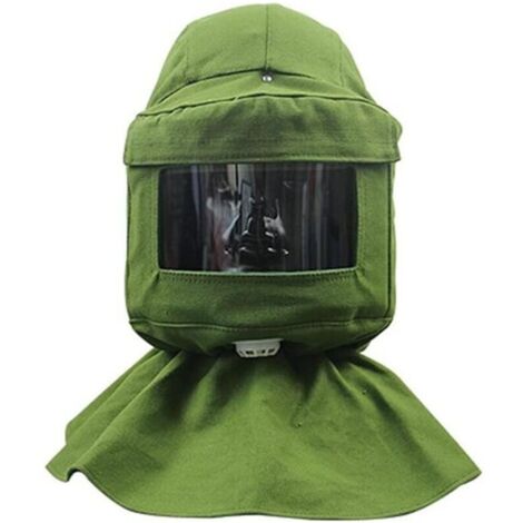 Cloche de sablage, écharpe de sablage, masque anti-vent, anti-sablage, outils de protection contre la poussière, masque facial, toile verte + casque de protection (1/5)