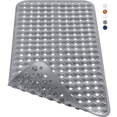 Tapis de bain extra long antidérapant avec trous de drainage, ventouses, sans phtalates, sans latex, sans BPA et lavable en machine, 70 x 40 cm, gris (1/5)