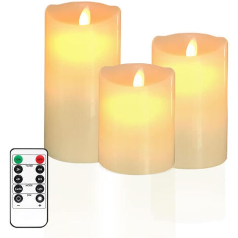 Lot de 3 bougies LED flamme vacillante 10/12,5/15 cm – Télécommande incluse – Ambiance chaleureuse sans risque d'incendie (1/5)