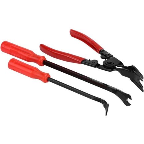 Pince de retrait de garniture de porte - 3 pièces Rivets Clips Pinces Fixation Remover Extracteur Pry Bar Tool Kit avec poignée isolée à large nez (1/5)