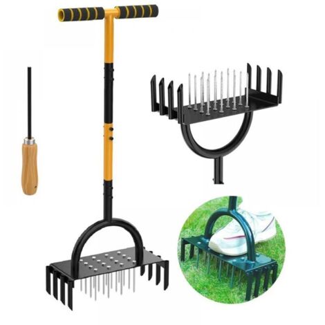 Aérateur Gazon, 96cm Aérateurs Gazon Manuels, Aérateur de Pelouse Manuel pour Entretien Jardin/Cour, Aérateur de Pelouse, Poignée en T Antidérapante, Aérateur Manuel - 24 Dents (1/5)