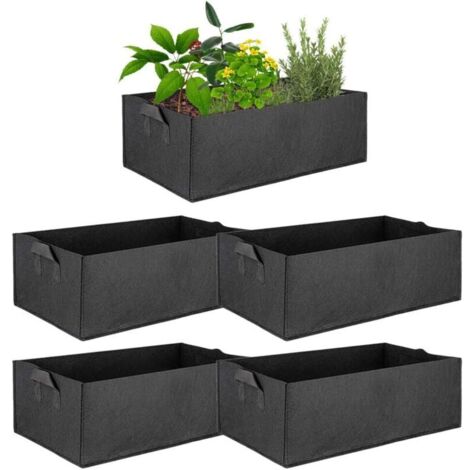 Lot de 5 Sacs de Culture de Plantes, 503020cm, Rectangulaire, Respirants en Tissu Non Tissé Robuste épaissi Conteneur de Pots de Jardin D'aération de Racine avec Poignées à Sangles (1/5)