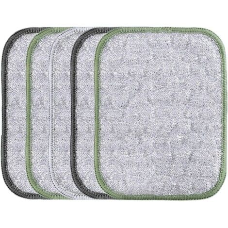 Lot de 5 torchons en fil métallique anti-rayures, chiffon de nettoyage à double usage, extérieur texturé solide, design sûr pour usage sec et humide, pour ustensiles de cuisine, grill, four, évier (1/5)