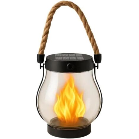 Lanterne solaire d'extérieur, lanterne solaire , lanternes solaires à flamme dansante étanches, lampe à flamme en corde de chanvre, pour le camping, la cour, le patio, le jardin et la décoration d'Hal