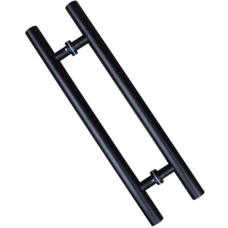 Poignée de porte coulissante double face en H – Acier au carbone noir – Longueur 600 mm – Espacement des trous 400 mm – Antirouille (1/5)